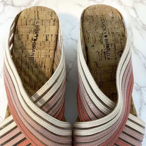 Lucky Brand Wedge Sandals Women Sz 10M Pink Cork Platform Summer - Picture 3 of 14